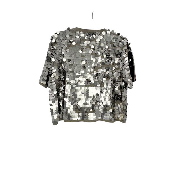 J. Crew Collection Sequin-Embellished T-Shirt Short Sleeve Silver Size M NWT - Picture 5 of 13